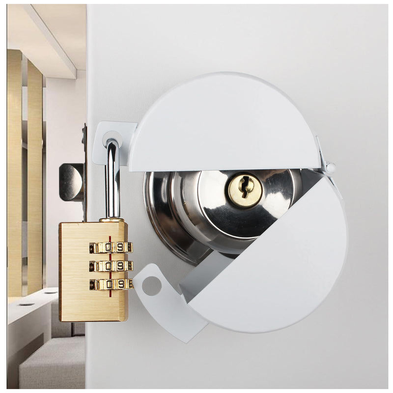 Door Knob With Lock，Without Drilling door handle lock，From Outside Prevents Turning of Door Knob and Access to Keyhole,for Apartment Evictions，dementia patients ,Childproof (White with padlock) Gray matte white