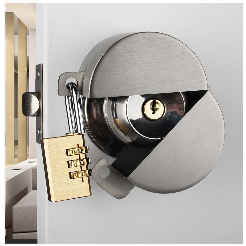 Door Knob with Lock，Without Drilling Door Handle Lock，from Outside Prevents Turning of Door Knob and Access to Keyhole,for Apartment Evictions，Childproof (Stainless Steel with Padlock) Stainless Steel