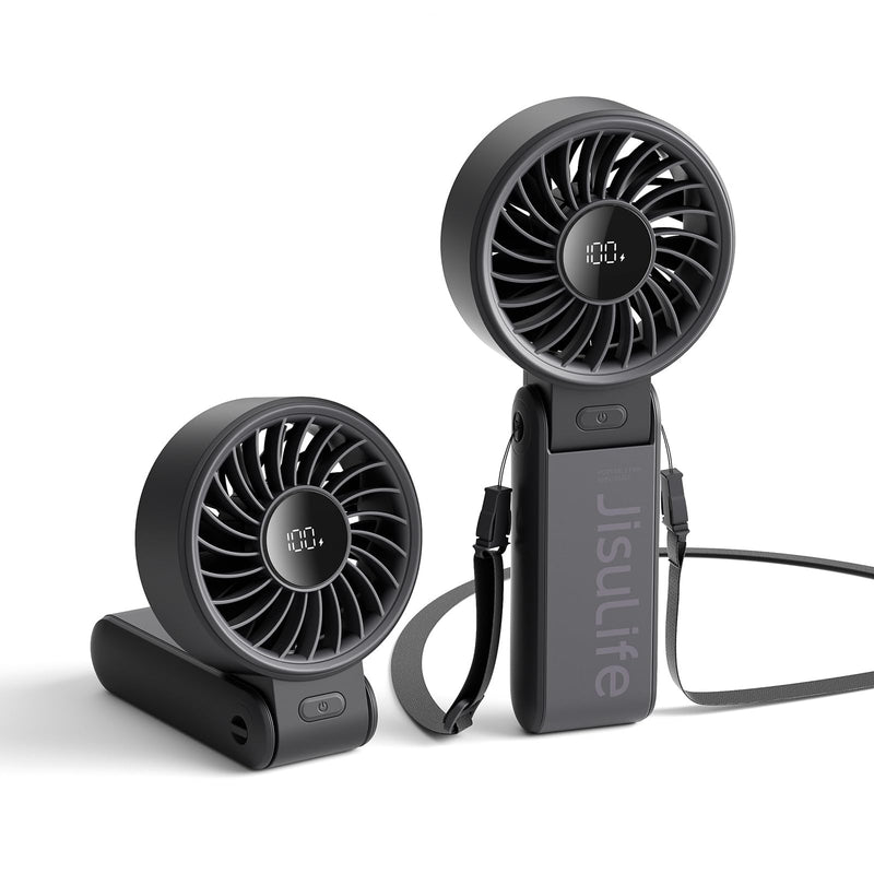 JISULIFE Handheld Fan Life7 – Ultimate Flexibility: High-Power Motor, LED Display, 19.5 Hrs Cooling, 5000mAh Rechargeable, 5-Speed, Foldable Design, 3-IN-1 Portable Fan for Travel Cruise Beach(Black) Black