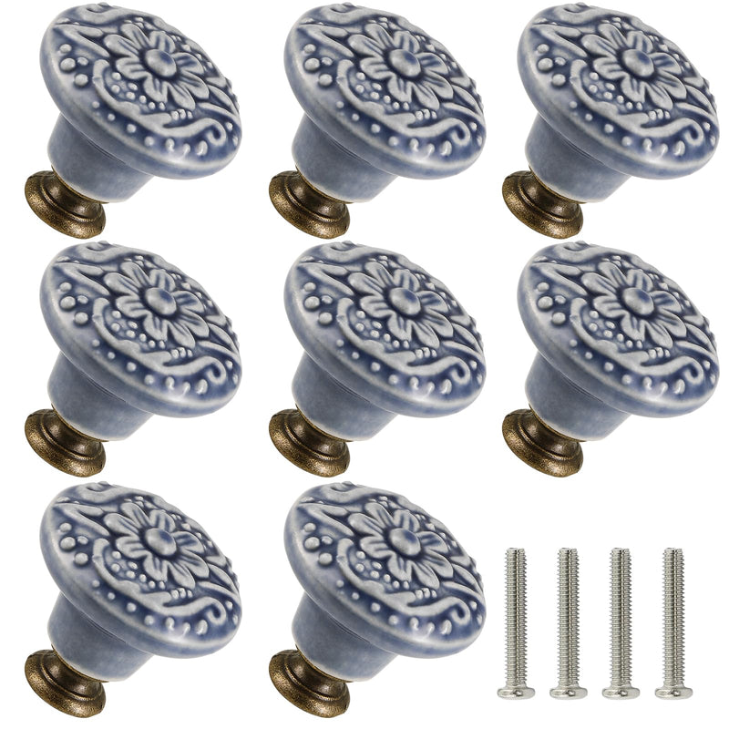 Greyish Blue Ceramic Knobs 10 Pack - Vintage Cabinet Knobs Retro Dresser Knobs - Flower Drawer Pulls with Screws for Closet Drawer Cupboard Cabinet and DIY Home Project Greyish Blue