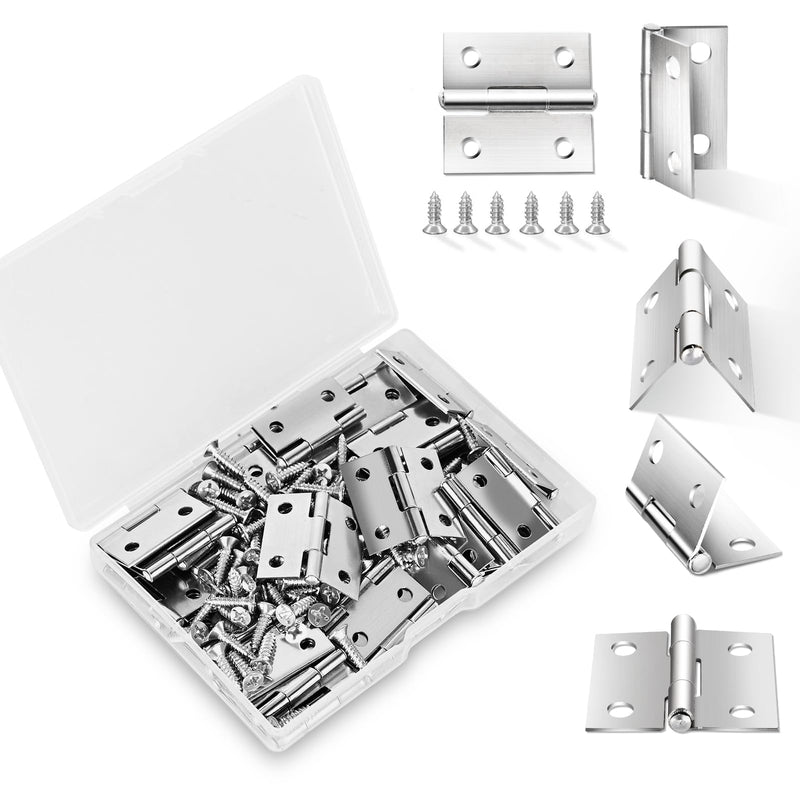 14 Sets Small Hinges with Screws, Stainless Steel Jewelry Box Hinges Silver, 1 in Mini Hinges for Wooden Box, Folding Butt Hinges, Miniature Hinges, Jewelry Box Hardware Hinges for DIY Jewelry Box