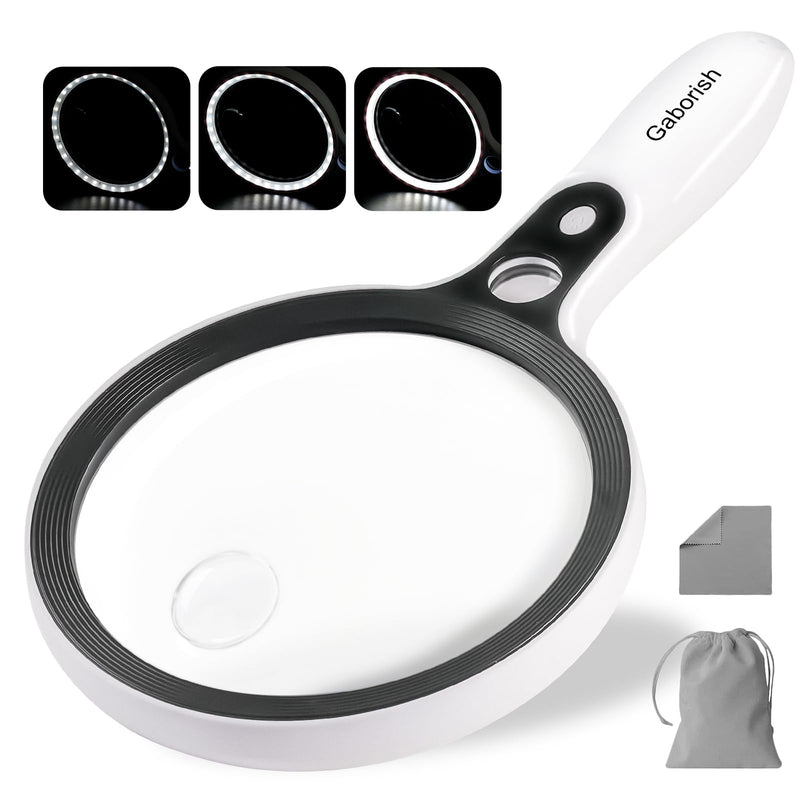 Large Magnifying Glass with 37 LED Light, 10X 20X 45X Handheld Illuminated Lighted Magnifier with 3 Light Modes for Seniors Reading, Inspection, Coins, Exploring Close Work Magnifier with 37 LED Light