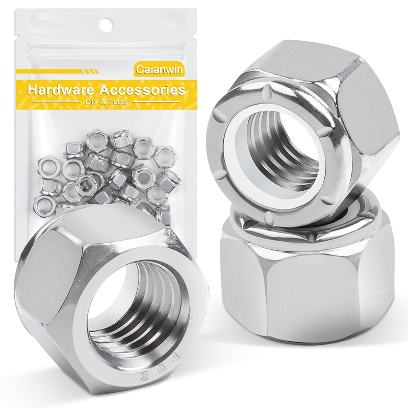 100Pcs 1/4"-20 Nylon Insert Hex Lock Nuts A2 304 Stainless Steel Self Locking Nuts for Industrial Construction Fasteners 100