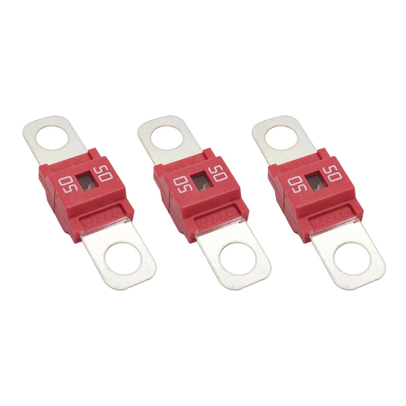 AMI Pack of 3 Midi Fuse, 50 Amp High Current, Bolt-on, Used in Cars, Trucks, Construction Vehicles, Agricultural Machinery, Caravans, Passenger Cars, Electrocar Golf Cart 50A