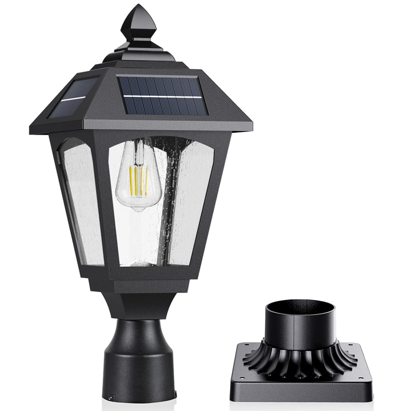 Solar Post Lights Outdoor, Aluminium Solar Lamp Post Light with Pier Mount Base, Outside Decor for Yard Garden Pole Pillar, 100 Lumens (Warm White) ﻿ Warm White