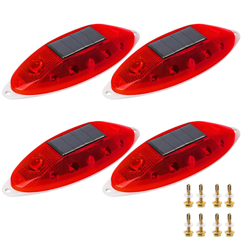 Solar Strobe Warning Light Sensitive LED Warning Lamp Super Bright IP65 Waterproof Light Control Flashing Beacon Barricade Construction Safety Road Signs Flash Traffic Lights-4 PCS (Red) Red