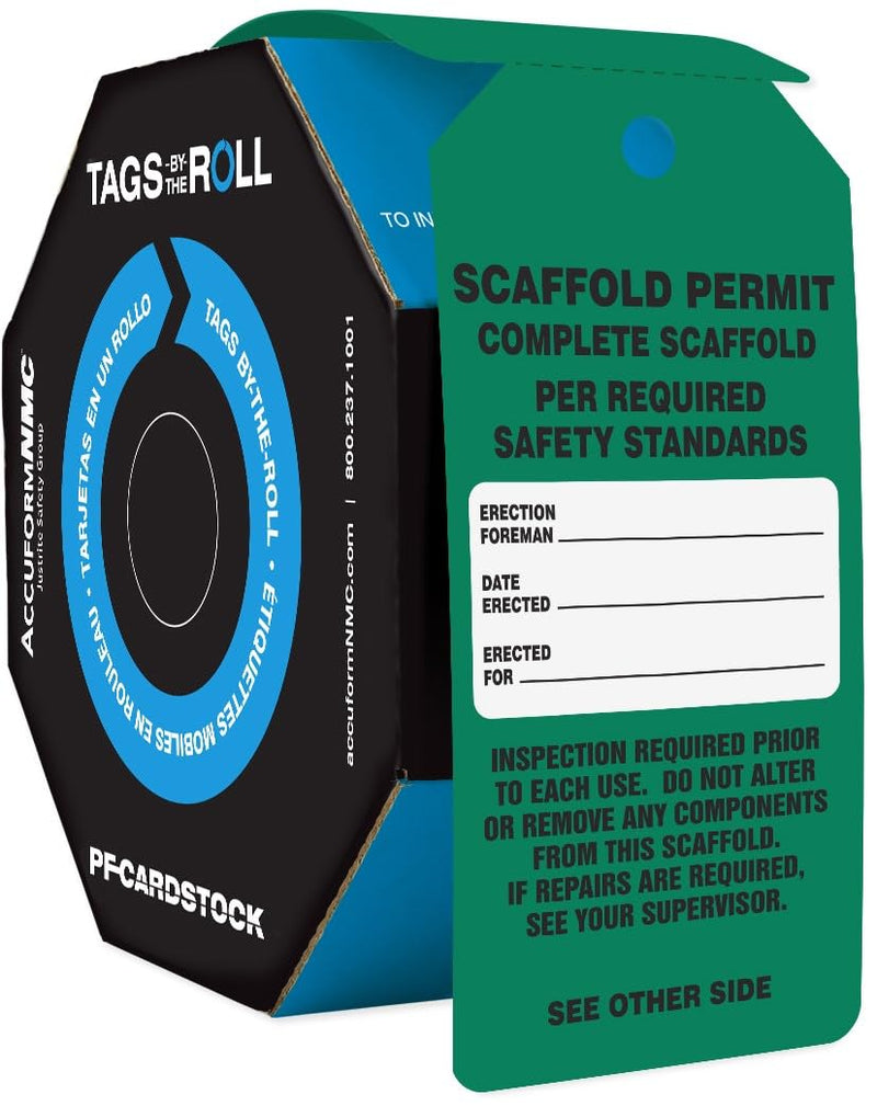 100 Scaffolding Tags by-The-Roll, Scaffold Permit - Complete Scaffold, US Made OSHA Compliant Scaffold Tags, Waterproof PF-Cardstock, Resists Tears, 6.25"x3", TAR713 100 Tags
