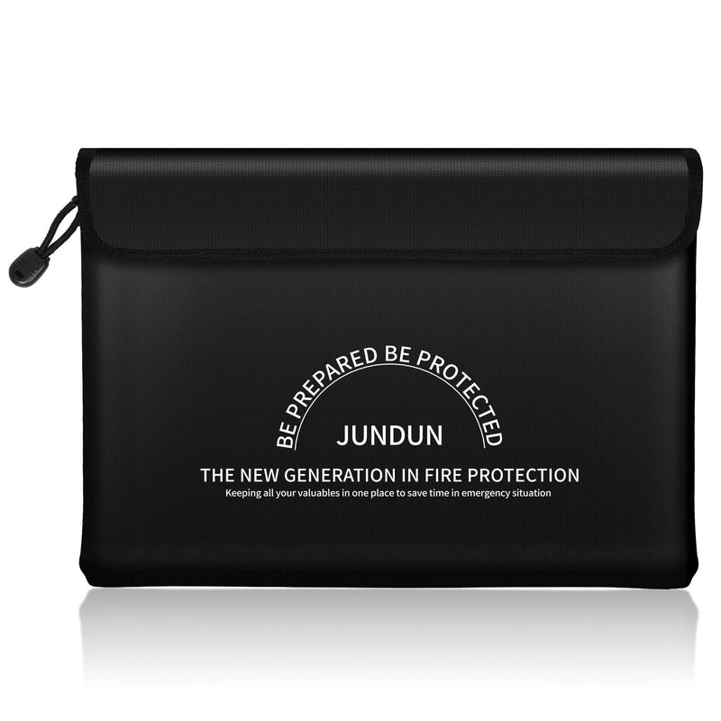 JUNDUN Fireproof Document Bag with 5200℉ Heat Insulated,14.0”x10.4” Waterproof and Fireproof Money Bag,8 Layers Thickened Fire Safe Storage Bag Pouch with Zipper for Document,Money,Black and Large Black