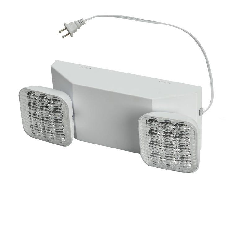 Plug in Emergency Lights for Business Home Power Failure 4Hours 300lm LED Commercial Emergency Light Fixtures with Battery Backup Rechargeable Adjustable Two Heads AC85-277V Square White