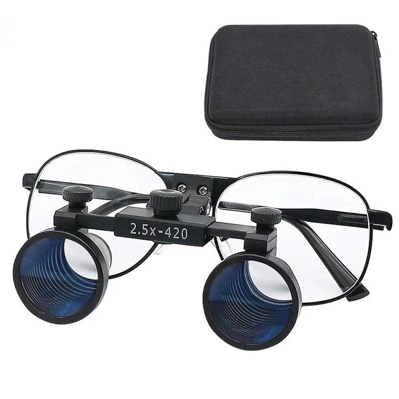 2.5X 3.5X Binocular Dental Loupes Surgical Magnifier Dentist Loupe Metal Eyeglasses Depth View (2.5x-420), Black 2.5x-420