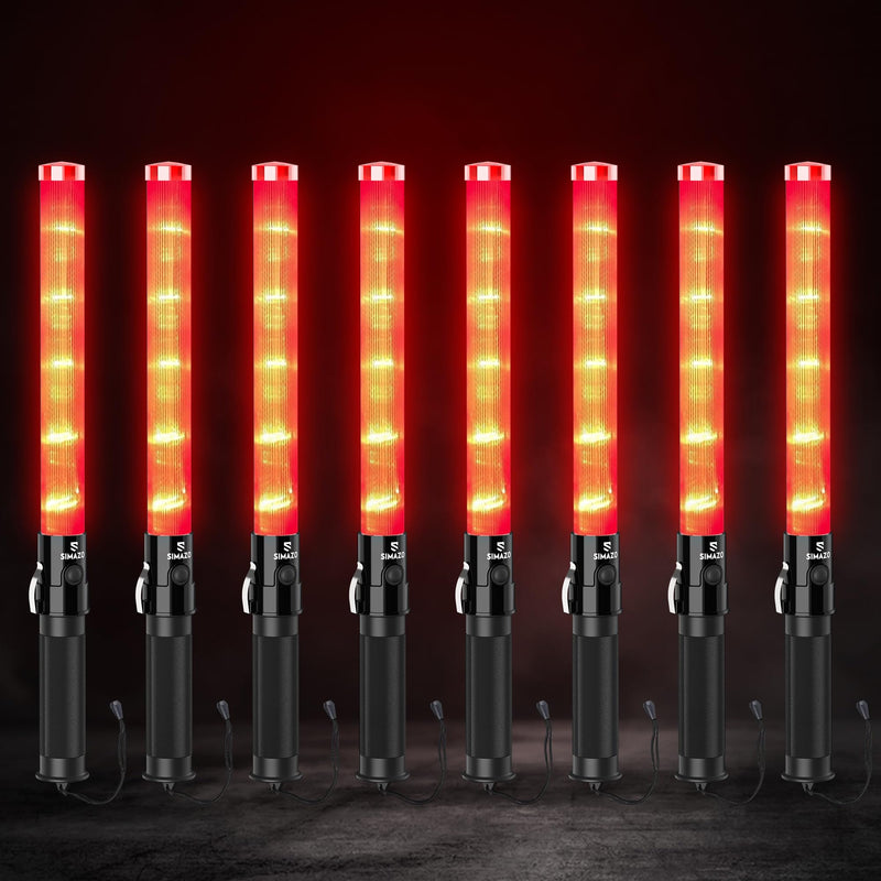 8 Pack 16 Inch Signal Traffic Wand, Red LED Traffic Control Wand with 3 Flashing Modes, Traffic Safety Baton with Wrist Strap for Car Directing, Parking Guides 8 Pack