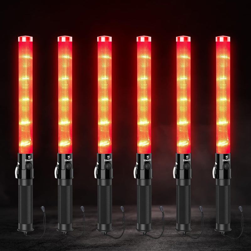 6 Pack 16 Inch Signal Traffic Wand, Red LED Traffic Control Wand with 3 Flashing Modes, Traffic Safety Baton with Wrist Strap for Car Directing, Parking Guides 6 Pack