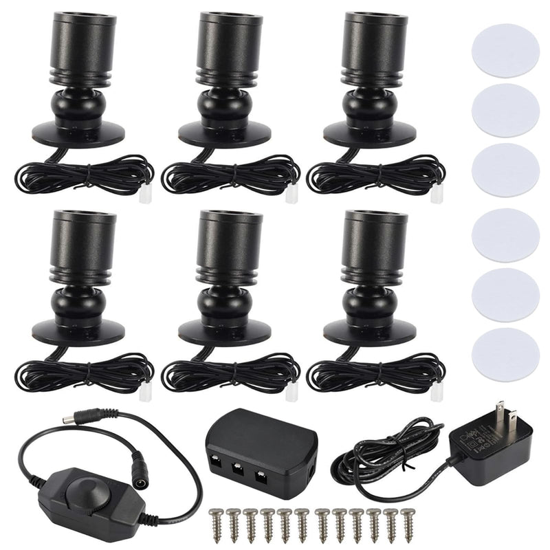 YaeCCC Dimmable LED Mini Spotlight Jewelry Showcase Display Lights Black Shell Surface Mount (Pack-6,Warm White 3000k) Pack-6,Warm White 3000k