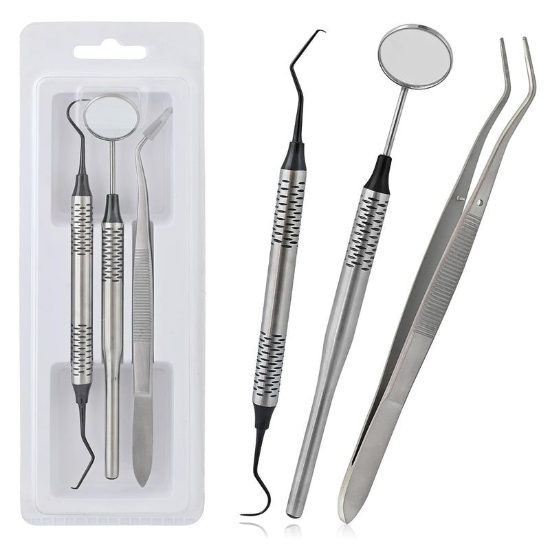 Black Titanium Set of 3 Instruments Basic Dental Set Mirror Explorer College Cotton Plier Hollow Handle Dental Instruments Black Titanium Set Of 3