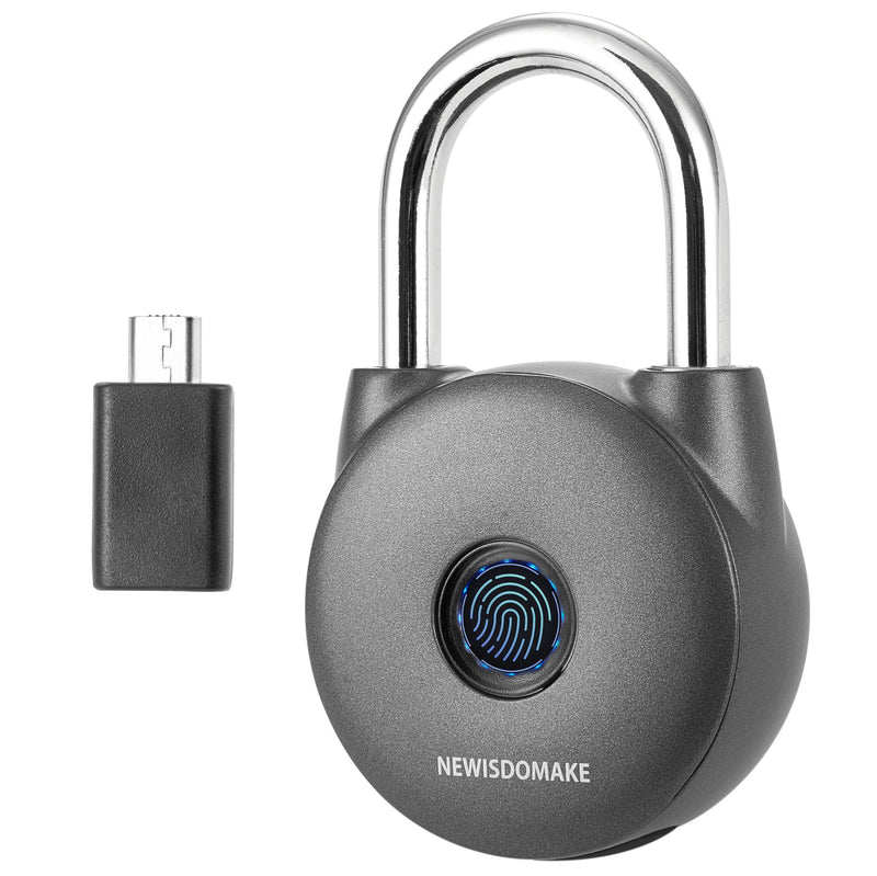 Fingerprint Padlock, Smart Lock with Key Backup, Waterproof for Gym, Luggage, Bookcase, Suitcase, Backpack, Bike, School Locker (Gray)