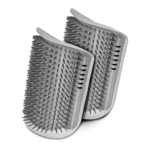 SunGrow Self-Grooming Brush for Ferrets & Cats, Light Gray Self Massager, Mountable to Corners and Flat Surfaces, Includes Brush, Catnip, Screws and Adhesive Tape (2 Pieces) 2 Pieces - PawsPlanet Australia