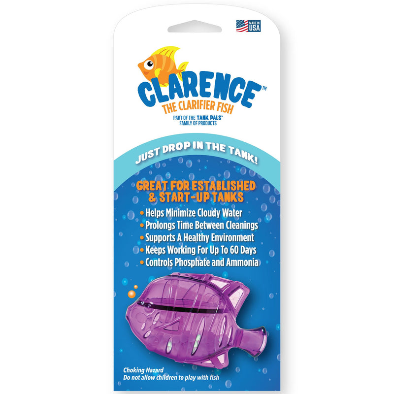 Clarence the Clarifier Fish - 1 pk, Purple - Aquarium Treatment, Clear Cloudy Fresh-Saltwater, Fish-Plant Safe, 10gal Tank Maintenance Each 1 Pack