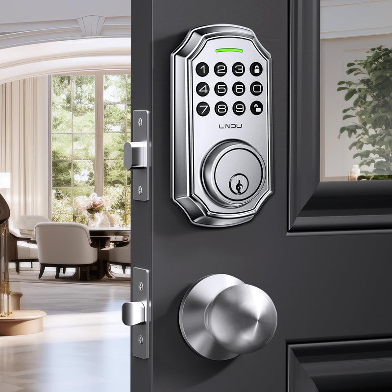 Keyless Entry Door Lock Deadbolt with Handle Set: 100 Code Front, Keypad with Handle, Electronic Keypad Deadbolt with 2 Knob, One Touch Lock, Auto Lock Easy to Install