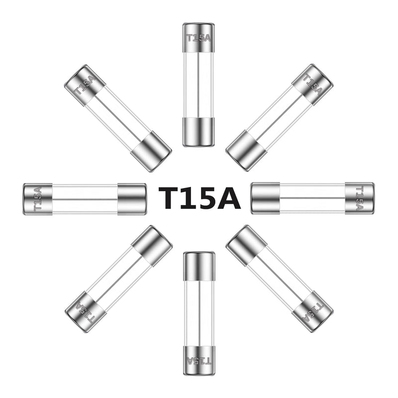 5x20MM 15A 250V Slow Blow Glass Fuses 15 Amp 250 Volt 0.2 x 0.78 Inch Slow-Acting Time-delay Fuse T15AL250V Tube Fusibile (Pack of 20Pcs) T15A