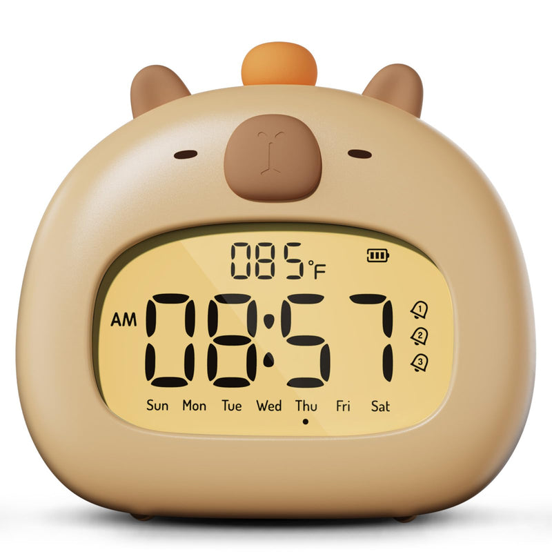 Capybara Kids Alarm Clock with Night Light, Digital Alarm Clock for Bedrooms, USB Rechargeable, 3 Alarms, Snooze, Cute Kawaii Clock for Desk & Back to School Gifts for Boys Girls Capybara