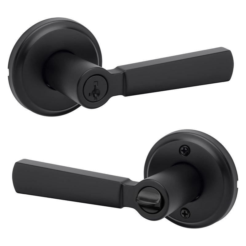 Kwikset Perth Entry Door Handle with Lock and Key, Secure Keyed Reversible Lever Exterior, for Front Entrance and Bedrooms, Matte Black, Pick Resistant Smartkey Rekey Security and Microban