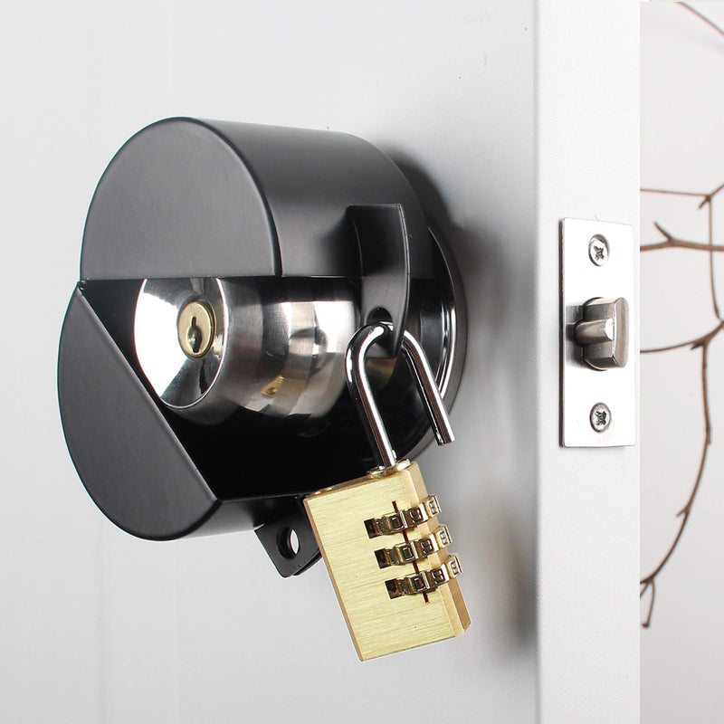Door Knob with Lock,Without Drilling,Dementia Door Handle Lock，from Outside Prevents Turning of Door Knob and Access to Keyhole,for Apartment Evictions，Childproof (Black with Padlock) Black
