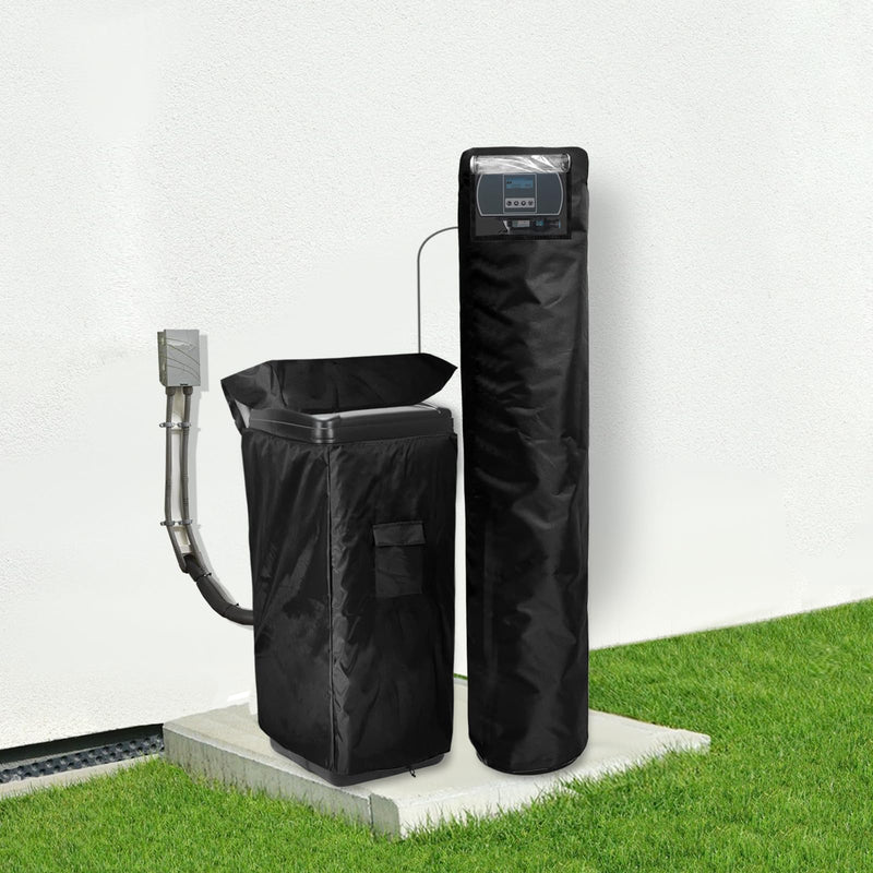 Water Softener Cover,Outdoor Insulated Water Softener Tank Cover with Top Transparent PVC Window + Brine Tank Cover with Split Zipper Opening - Prevent Sweating (Black) Split Type 64''h Water Softener Cover (Split-type)