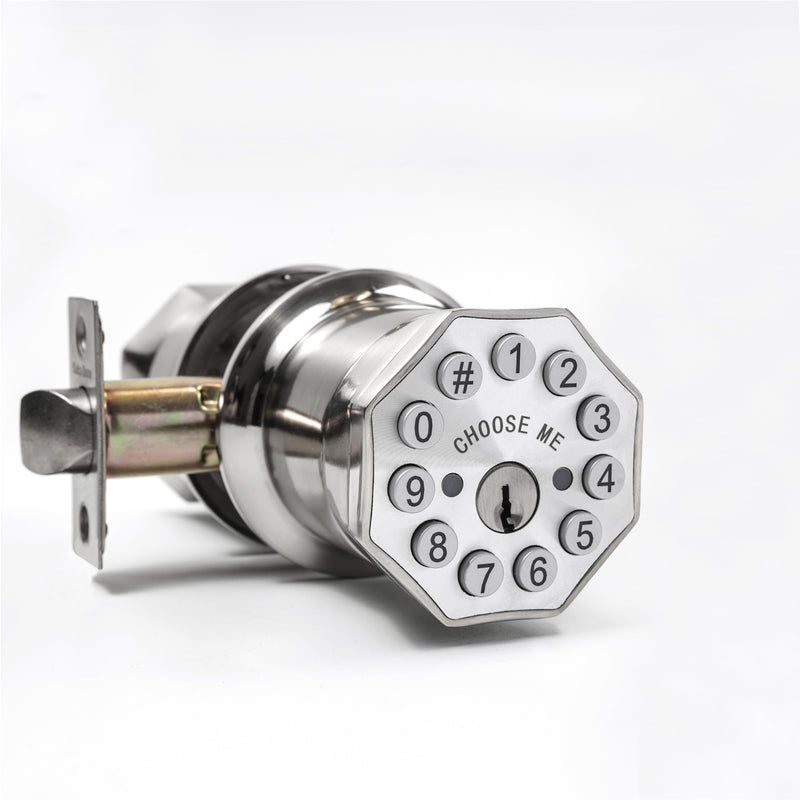Door Knob with Keypad and Key, Keyless Entry Door Lock,Smart Digital Knob Unlock by Passcode/Keys/USB backuplock,Electronic Door Knob for Home Bedroom Apartment Garage Office Security,Brushed Nickel 1 Pack Satin Nickel