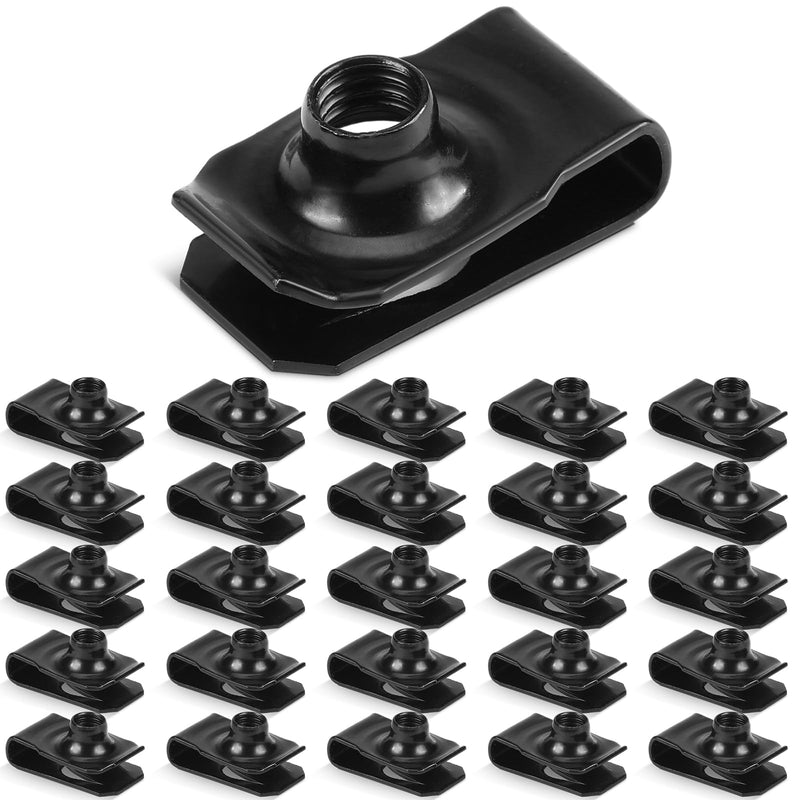 25 Pcs Extruded U Type Nuts Bumper Fender U Style Clip on Nut Extruded U Style Nuts Spring Nuts Black U Style Fasteners for Automotive Metal Fender Grill Retainer Clips(M6) M6