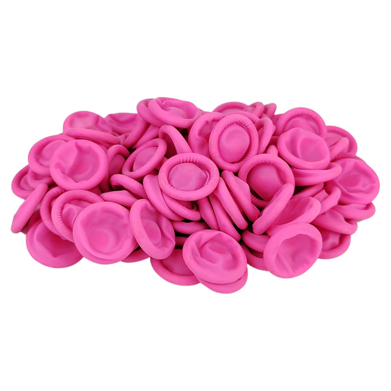 100 Pcs Finger Protectors, Disposable Finger Covers, Latex Anti-Static Finger Tip Rubber Protect Keeping Dressing Dry and Clean (Pink, M) Pink