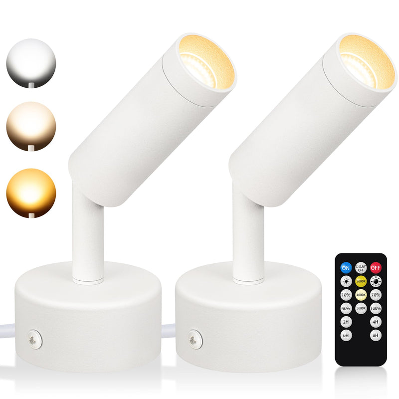 Dimmable LED Spot Lights Indoor, Remote Controlled with Timer, 3W Plug-in Up Lights, 3000K/4000K/5000K Uplighting Indoor Spotlight for Accent Lighting Plants or Artwork, 2 Pack