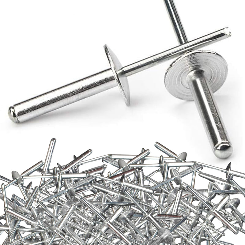 100PCS Large Flange Aluminum Pop Rivets 3/16" x 1/2" Dome Body Blind Rivet Set for Sheet Steel Duct Work Marine Long Mandrel with Big Head Steel Mandrel Aluminum Boat 3/16 x 1/2 Inch