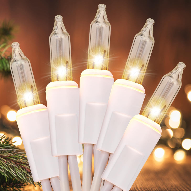 Christmas Lights 100 Count Clear Mini Lights White Wire UL Certified Connectable Warm White String Lights for Christmas Tree,Garland,Home,Patio, Wedding,Party,Festival Decor 100 Count 21Ft