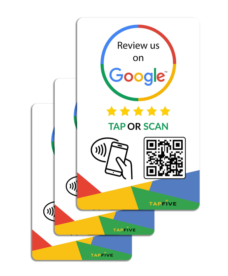 Google Review Tap Cards (3-Pack) by TapFive - Tap for Instant Reviews - All Phones Compatible - Reusable Smart Tap NFC & QR - Boost Business Reviews - Powered by TapFive (3 Card Pack) 3-Pack Google Cards