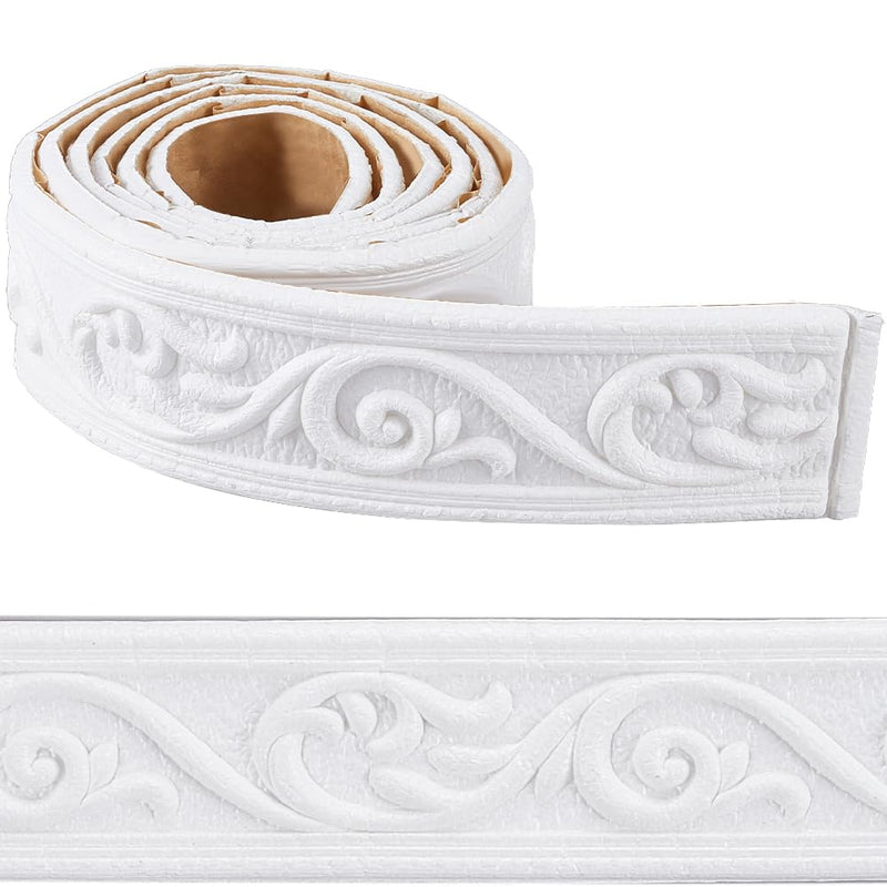 CRASPIRE 88 x 2 inch Crown Molding Peel and Stick 3D Flexible Foam Wall Trim White Self Adhesive Wallpaper Border Sticky Decorative Edging Baseboard Lines for Mirror Border Wall Hotel DIY Decor 3D Crown White 88"L x 2"W