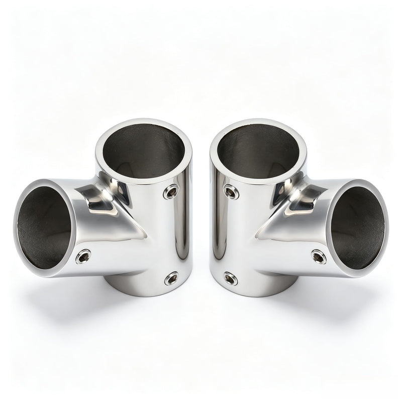 1 Pair Boat Handrail Fittings, 60 Degree Marine Grade Handrail Fitting 316 Steel Polishing Marine Hardware Parts Left Right Tee for Yachts 1"