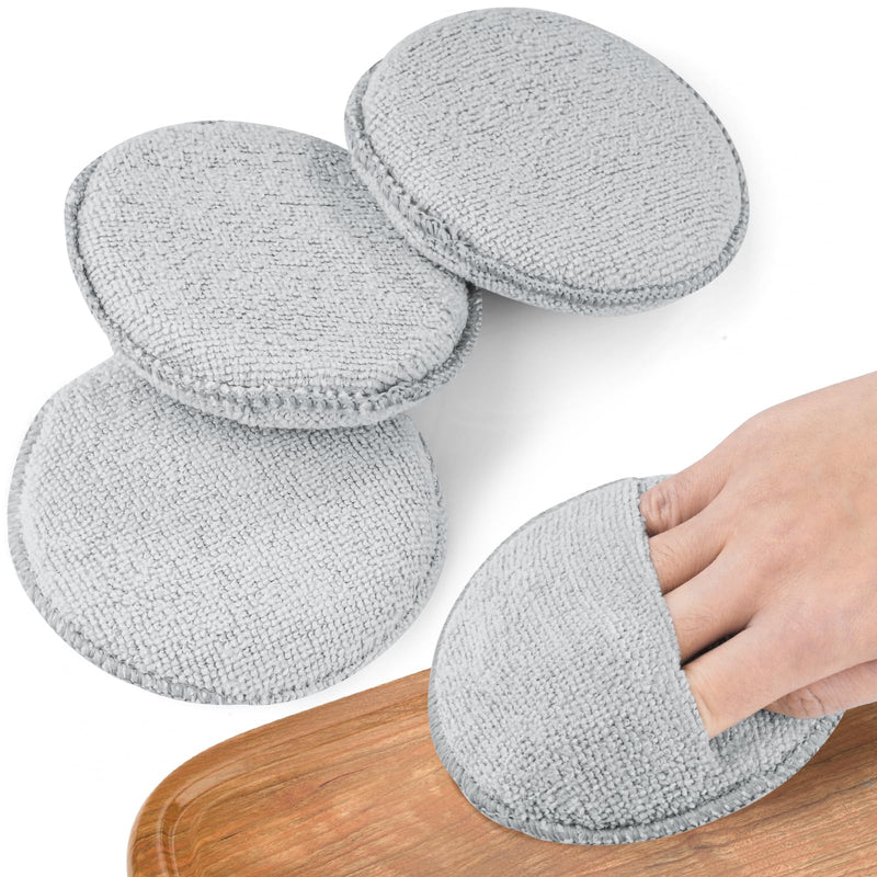 NiHome 5-Inch Wood Conditioner, Wax & Oil Applicator 4-Pack, Reusable Microfiber & Sponge Pads for Scratch-Free Cutting Board Maintenance & Versatile Home Polishing, Machine Washable for Long-Term Use 5 Inch Gray