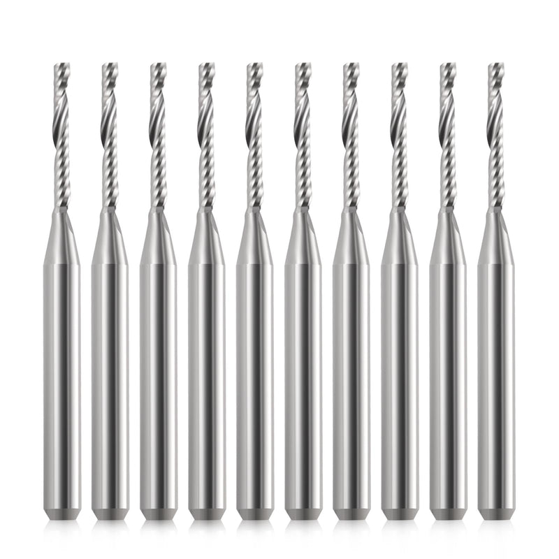 1/8 Shank CNC Router Bits 1 Flute End Mill Single Flute Spiral Router Bit Up Cut Milling Cutter with 1/16 Inch Cutting Diameter for Acrylic Plastic MDF (10) 10