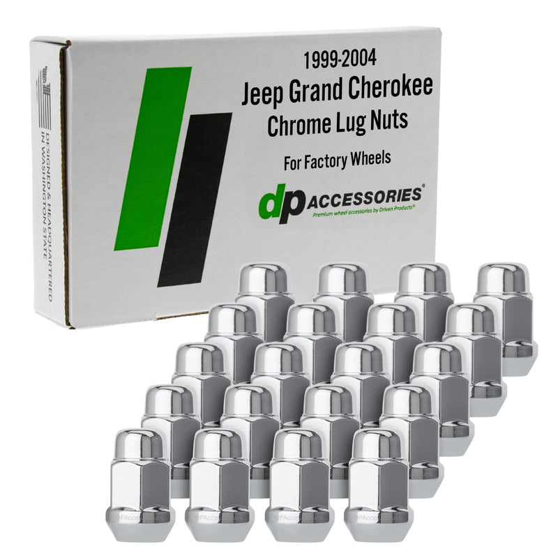 DPAccessories Lug Nuts Compatible with 1999-2004 Jeep Grand Cherokee | Chrome OEM Style | Factory Aluminum Wheels Only | Set of 20 Wheel Nuts | DGCH02F-CH/1 1999-2004 Factory Wheels