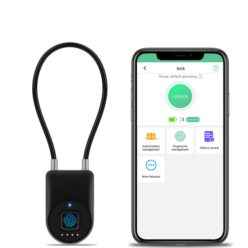 Fingerprint Cable Lock, 3.6'' Long Shackle Fingerprint Lock with Bluetooth APP, Smart Keyless Biometric Waterproof Outdoor Smart Padlock for Gate Fence Locker Cabinet Gym Backyard Black 3.6'' Shackle