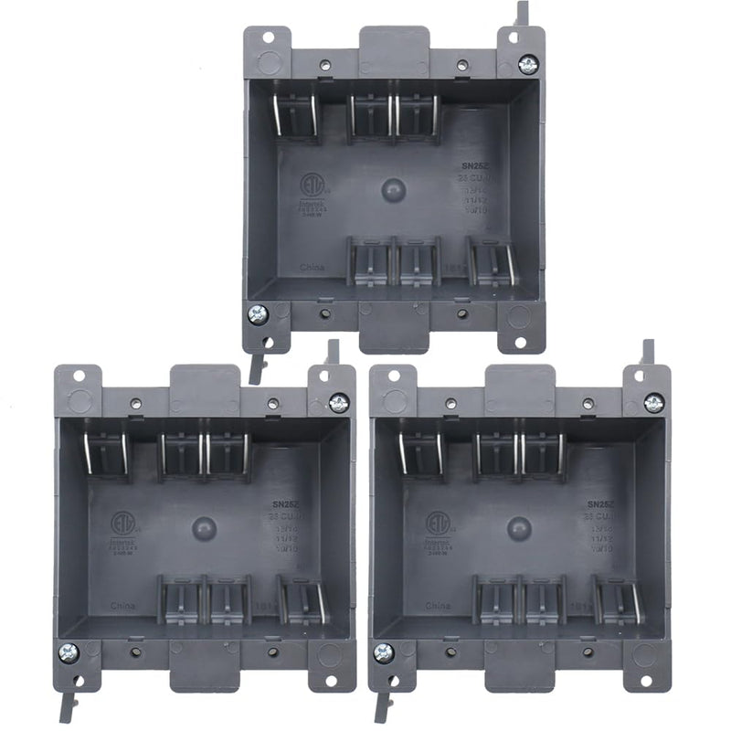 MAKERELE Old Work Electric Outlet Box 2 Gang Outlet Box,Adjustable Double Outlet Box,26 cu.Inch Plastic Junction Box for Switches Have ETL Tested and 2 Hours Fire Safety and Home Improvement(3 Pack) 25z | 3pack