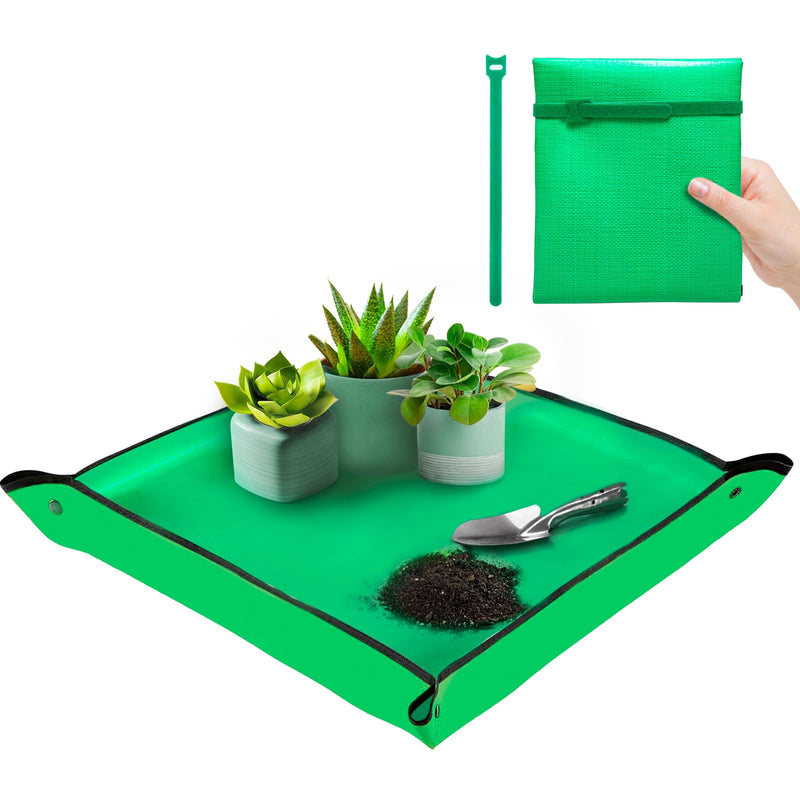 Plant Repotting Mat 26.8" X 26.8",Square Succulent Gardening Mat Waterproof Transplanting Mat Thickened Foldable Soil Change Mat and Potting Soil Mess Control Tidy Tray Repotting Mat Green-small 26.8" X 26.8"