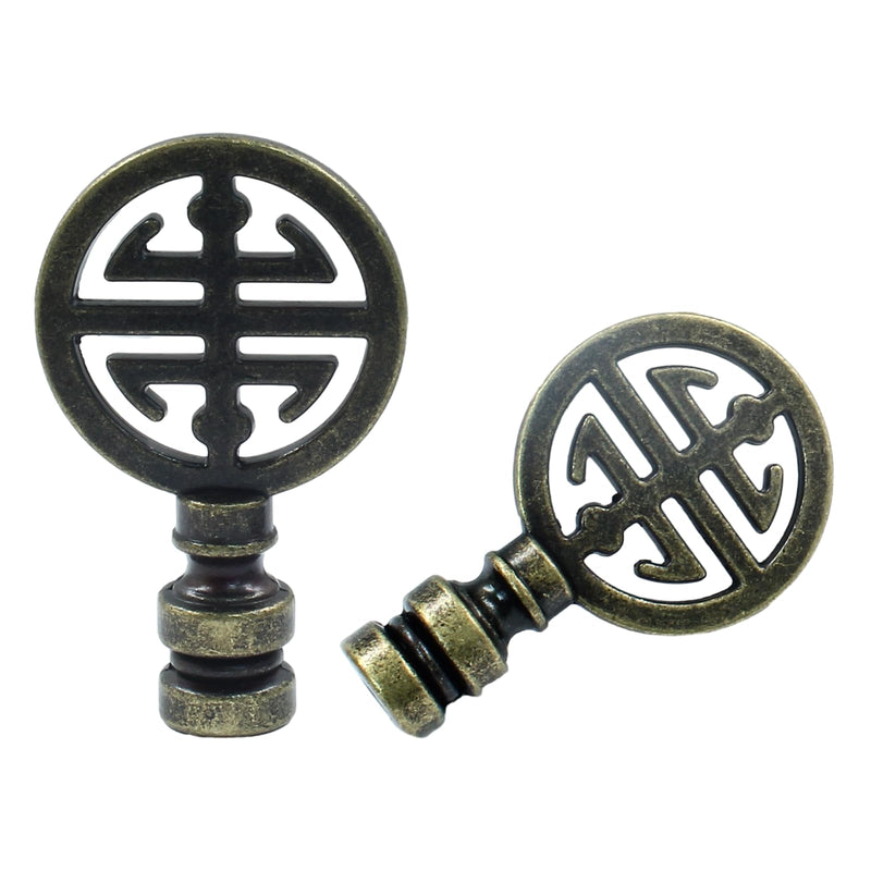 Luomorgo 2 Pcs Lamp Finial, Decorative Finials for Lamp Shades, Antique Brass Lamp Finial Cap Knobs for Table Lamp, Floor Lamp, Desk Lamp Decor (Symbol of Lucky) Bronze Symbol of Lucky