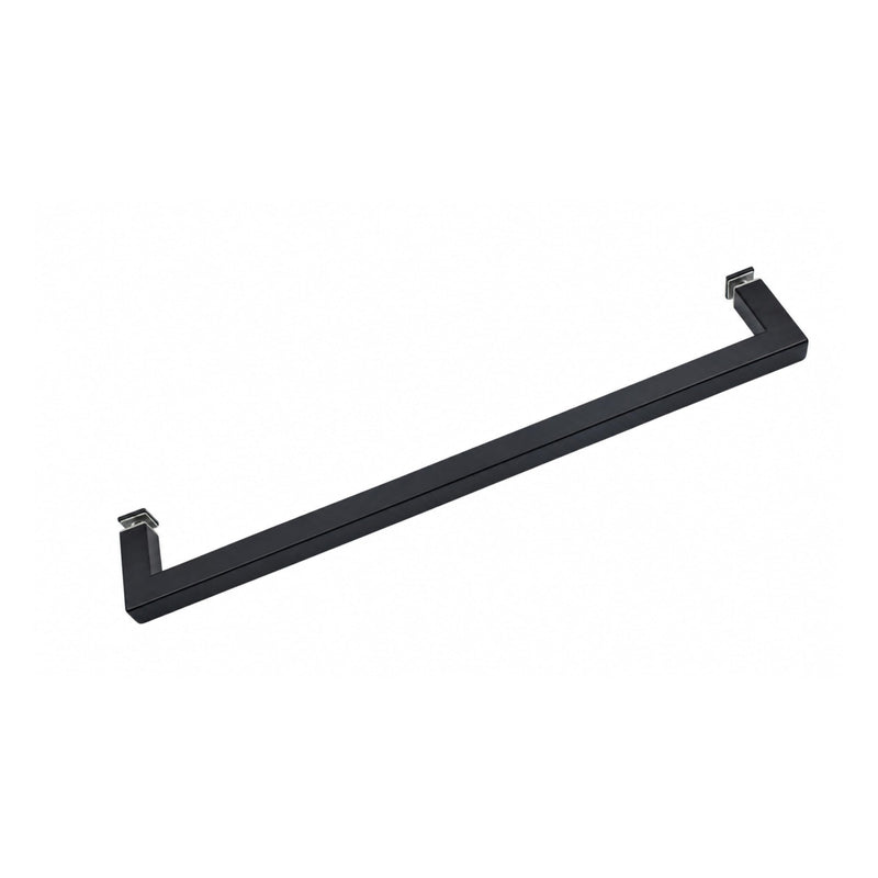 18" Shower Door Towel Bar, Single-Sided, Matte Black, Square | Stainless steel construction, Mitered corners, Fits frameless glass shower doors, Glass-mounted design, Durable