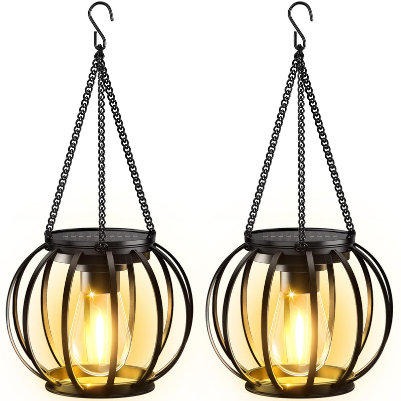 KOOPER Solar Lanterns Outdoor Lights, Upgraded Metal Solar Lantern Lights, Brighter Hanging Solar Lights Outdoor Waterproof, Auto On/Off Outdoor Solar Lights for Yard Garden Patio Pathway Decor 2 Pack