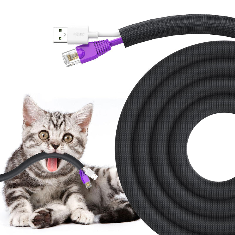 Dog and Cat Cord Protector 10ft - 3/8inch, Flexible Cable Sleeve for Easy Cord Management, Protects Cables from Pets Chewing, Ideal for USB, Power, Audio and Video Cords - Black 3/8"-10ft
