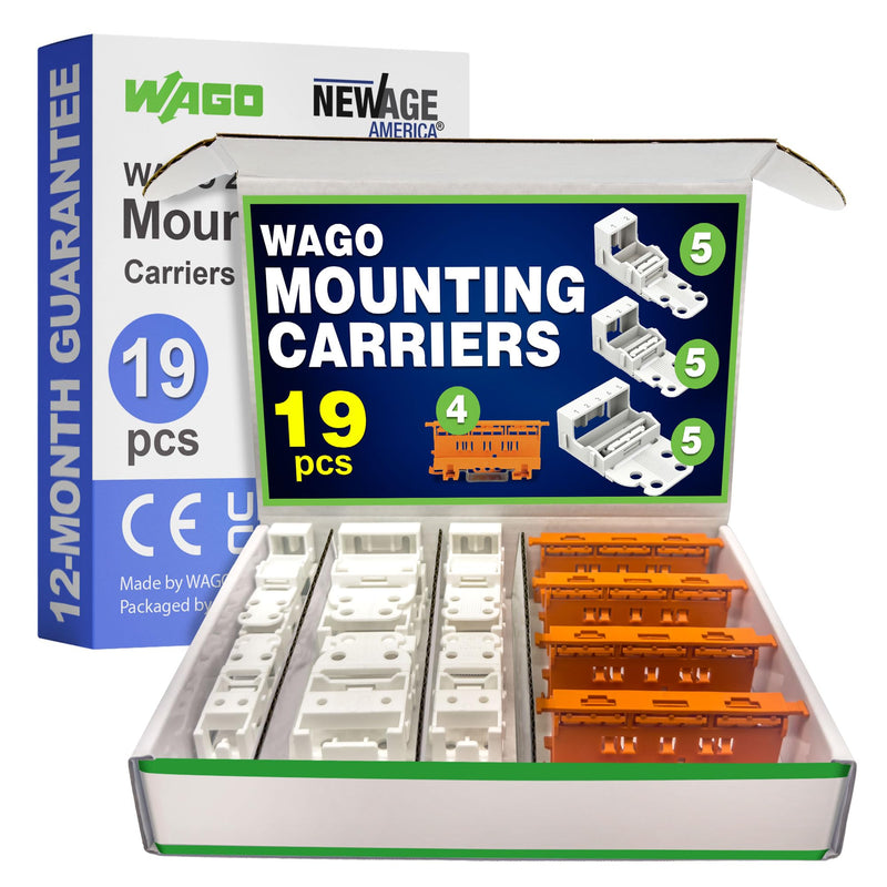 WAGO 221 Series 19pc Mounting Carrier Assortment Pack | DIN-35 / Panel Mount/Screw Mount | Terminal Blocks | Includes (5X 221-502), (5X 221-503), (5X 221-505), (4X 221-500) | WAGO 221 Carrier
