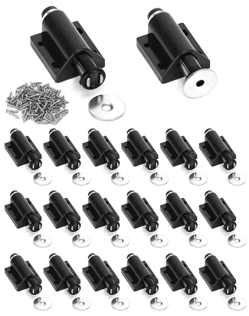 QWORK Magnetic Touch Latch -20 Pack Black Push-to-Open Magnetic Catches for Home Furniture, Glass & Wardrobe Doors, Single Round Magnetic Head - 56mm Extended Length with Mounting Screws