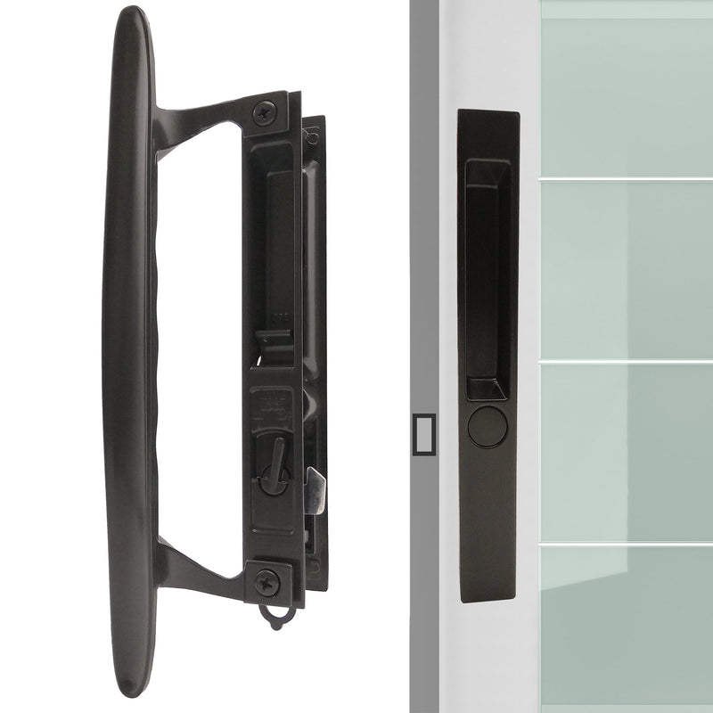 Flush Mount Non-Keyed Sliding Glass Door Handleset, 6-5/8" H.C., Fits 1" to 1-1/8" Thick Doors, Features Night Lock & Hook Latch, Non-Handed, Florida Bronze 6-5/8" Florida Bronze