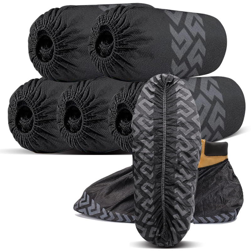 Shoe Covers Disposable 50 Pack (25 Pairs) - Durable, Non-Slip, Water Resistant, and Recyclable Boot Covers for Indoor and Outdoor Use - One Size Fits Most (Non-woven-Black) Black Set -50pack